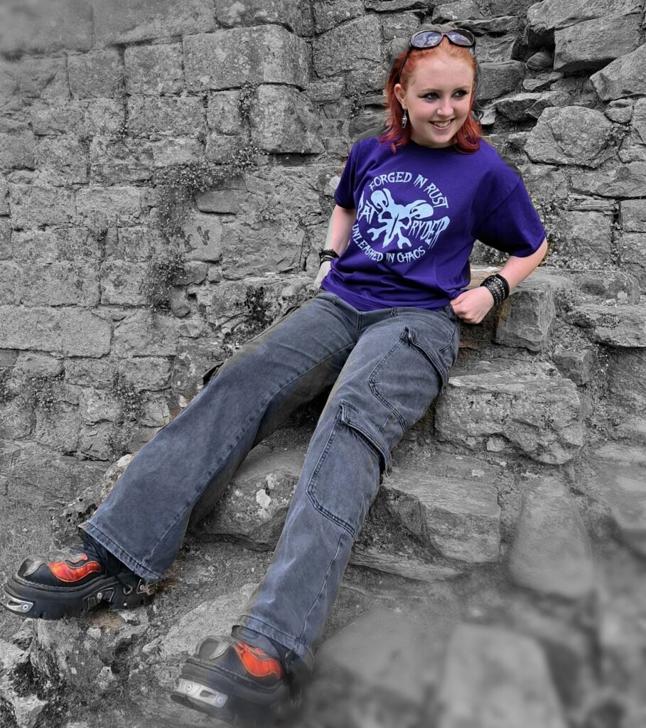 purple t shirt ratryder forged in rust unleashed in chaos motorbike rat bike grunge tee