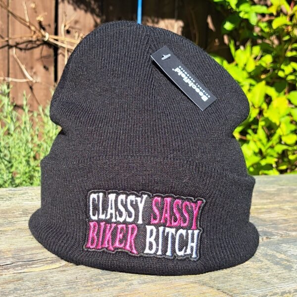 classy sassy biker bitch beanie