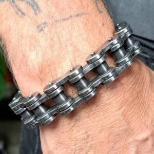 Gunmetal Motorcycle Chain Bracelet 16mm Stainless Steel