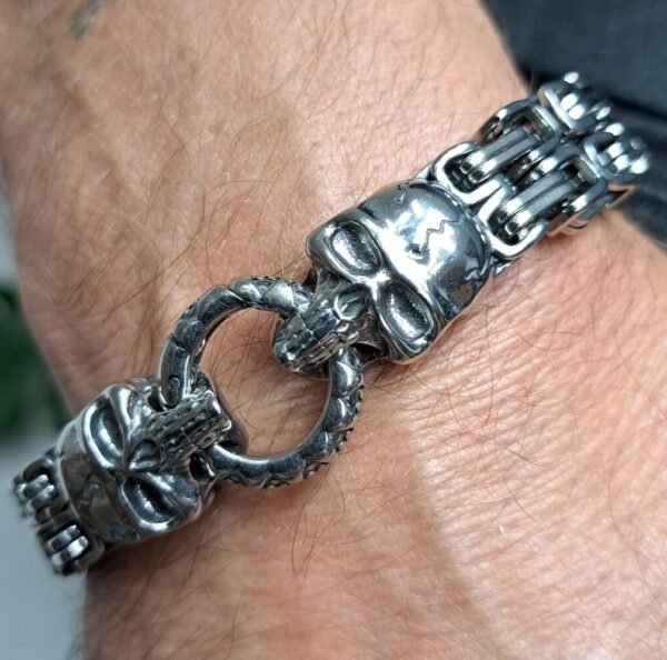 byzantine biker skulls bracelet stainless steel