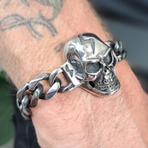 chunky stainless steel biker skull bracelet