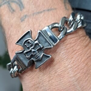 iron cross biker bracelet stainless steel