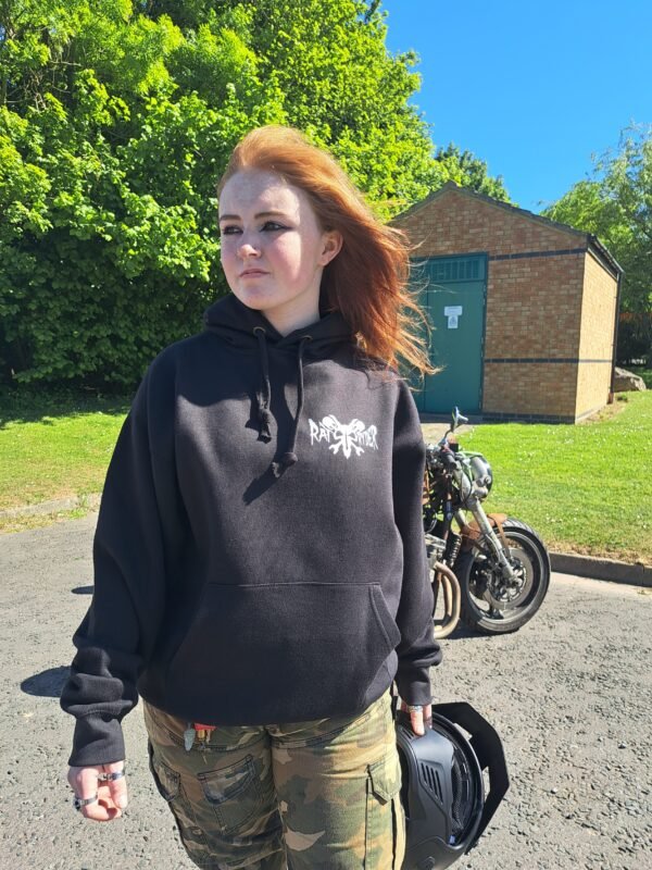 Front of Motorbike Princess Hoodie with small RatRyder logo on chest