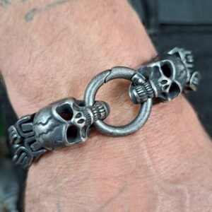 Maltese Cross Skull Cuff Bracelet shops Mens Heavy Biker Silver Rock Punk Motorcycle