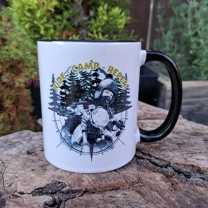 ride camp repeat biker girl coffee mug