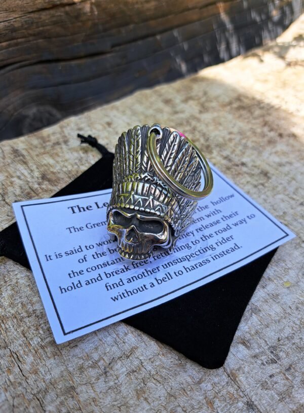 Indian Chief Skull gremlin bell with gift pouch and legend card