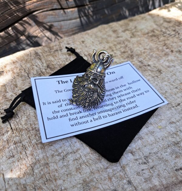 Gift-ready stainless steel Viking gremlin bell with pouch and legend card