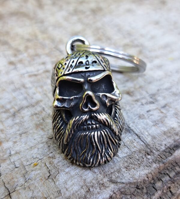 Front view of stainless steel motorcycle skull guardian angel bell