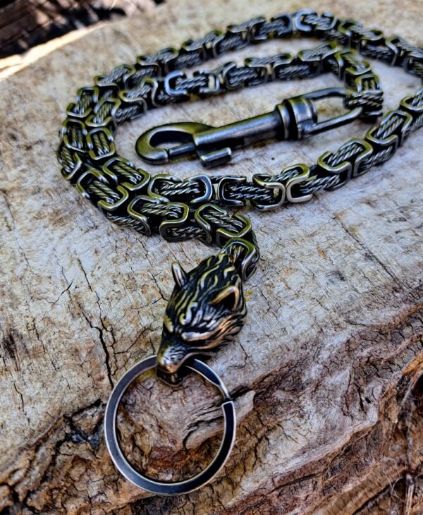 Stainless Steel Biker Wallet Chain with Wolf Head Clasp