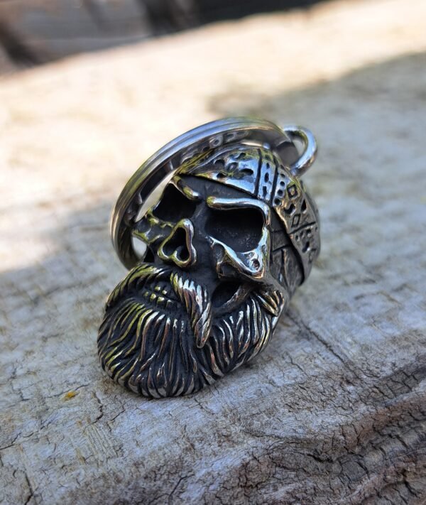 Stainless steel gremlin bell for bikers with skull and bandana front view
