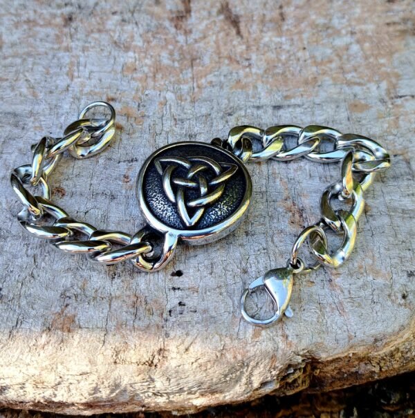 Pagan Viking stainless steel bracelet with Triquetra symbol and chunky chain