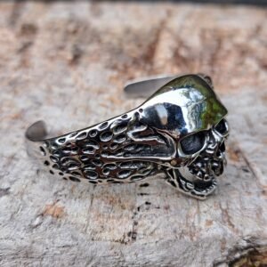 Side view of Rat-Ryder stainless steel skull bangle gothic biker jewelry
