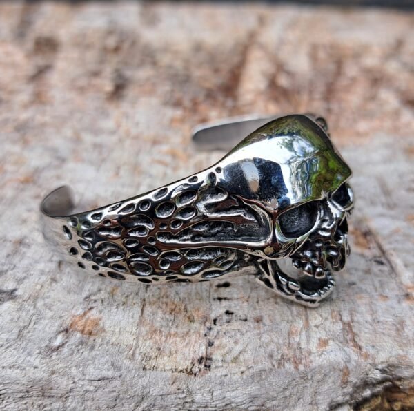Side view of Rat-Ryder stainless steel skull bangle gothic biker jewelry