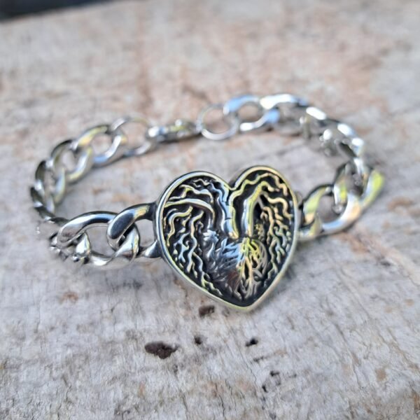 Heart Tree of Life bracelet in stainless steel with engraved roots and branches