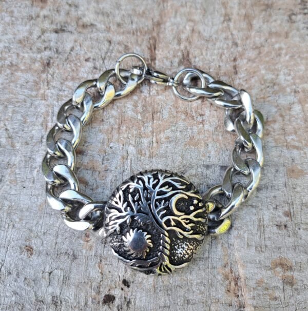 Tree of Life bracelet in stainless steel with circular sun and moon engraving