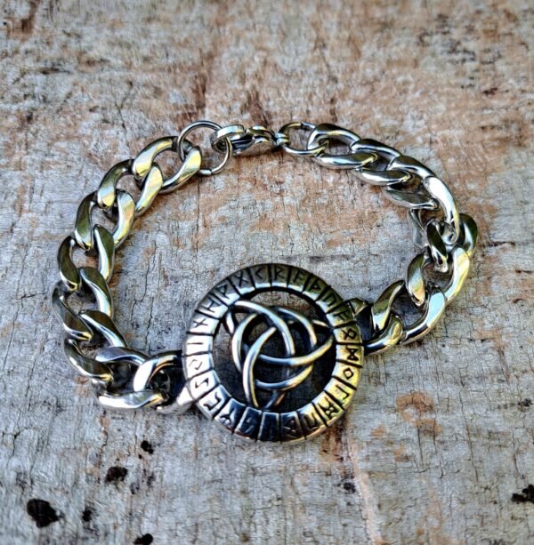 Viking Triquetra stainless steel bracelet with runic circle design