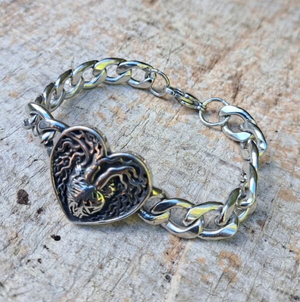 Viking style heart Tree of Life bracelet with stainless steel chain