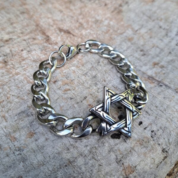 Heavy link Pagan stainless steel bracelet with engraved star detail