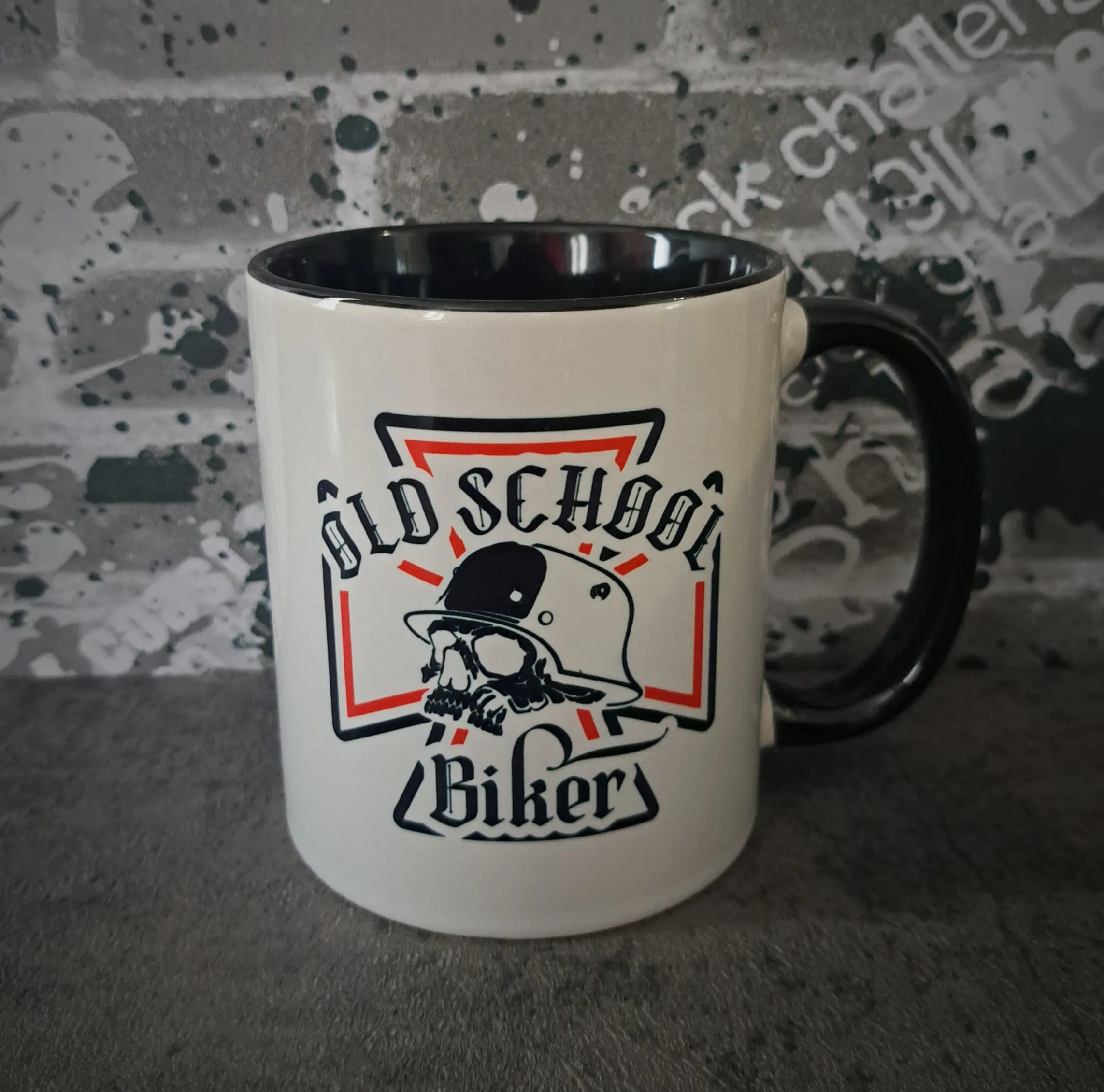 Old School Biker Skull Mug | Outlaw Custom Chopper Two-Tone 11oz Coffee Cup