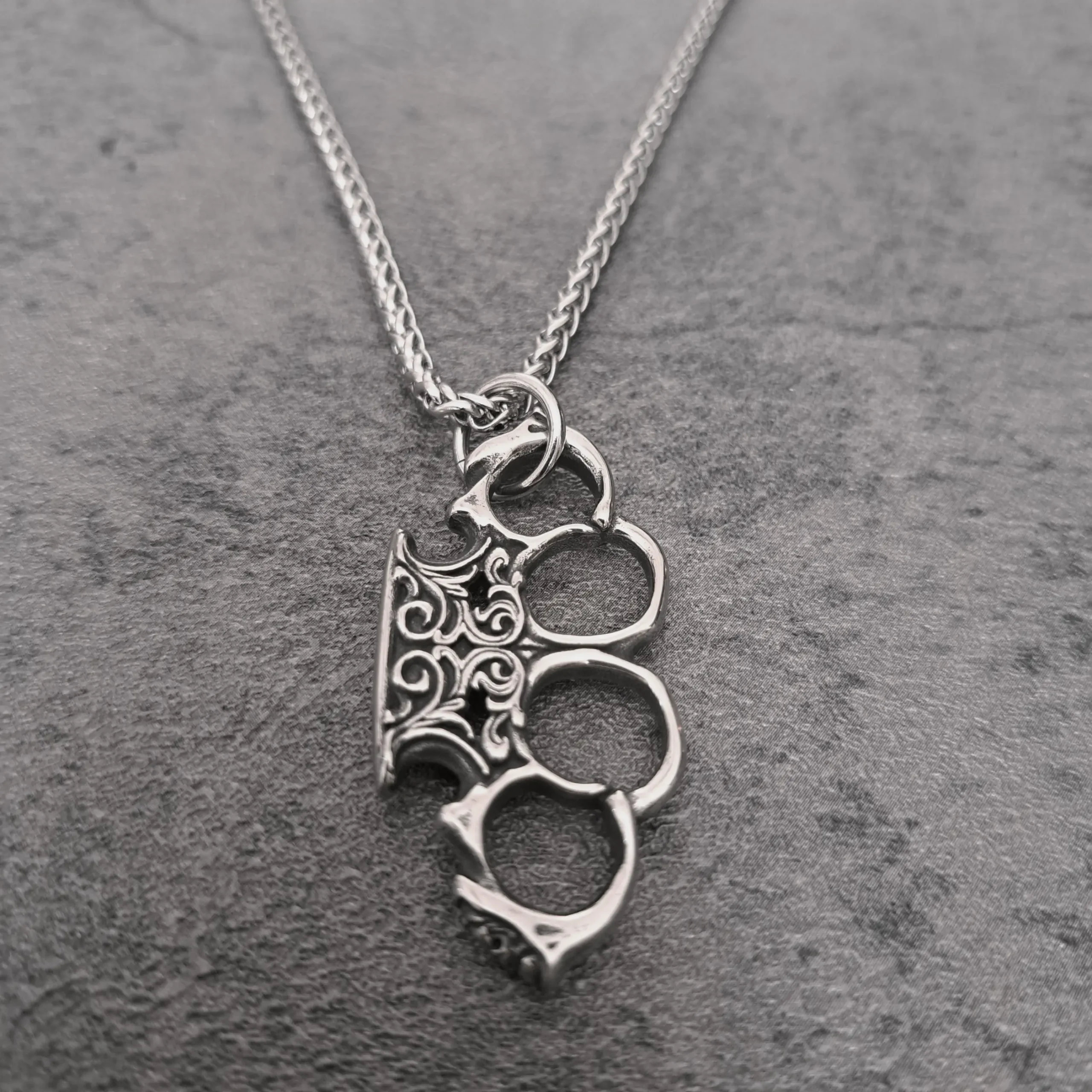 Filigree Knuckle Duster – 316L Stainless Steel Biker Pendant | RatRyder 1 Filigree Knuckle Duster – 316L Stainless Steel Biker Pendant | RatRyder