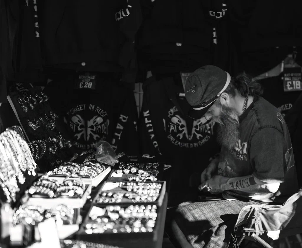 Smurf at the RatRyder Biker Jewellery Stall
