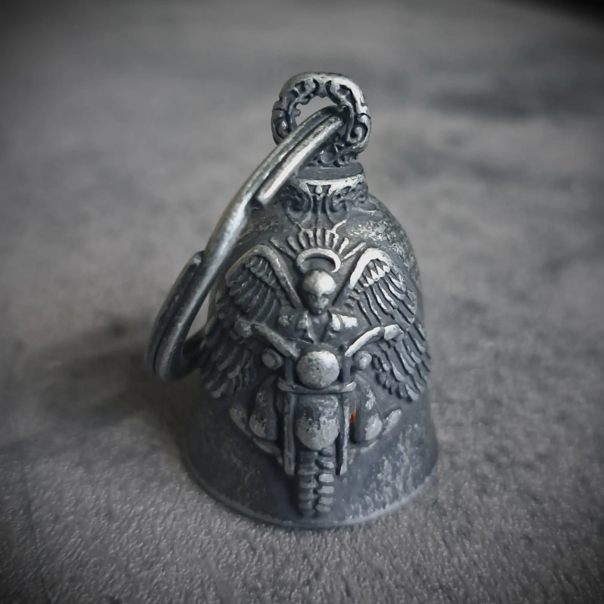 Guardian Angel Motorcycle Bell – Antique 316L Stainless Steel | Rat-Ryder 1 Guardian Angel Motorcycle Bell in antique stainless steel