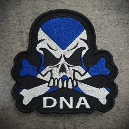 Scotland Flag Skull Biker Patch with blue and white Saltire