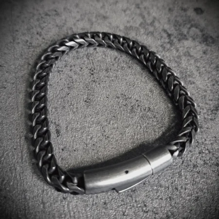 Square Link Stainless Steel Bracelet with antique finish and push clasp
