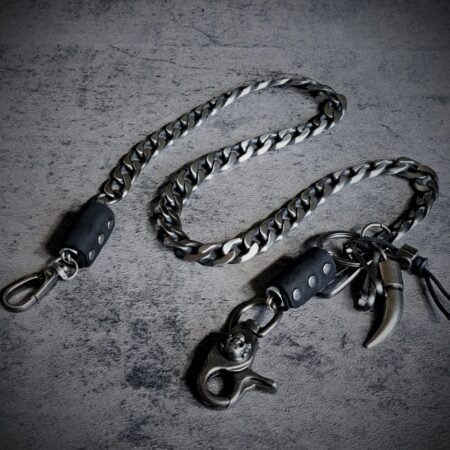 Stainless steel biker wallet chain with leather end fittings