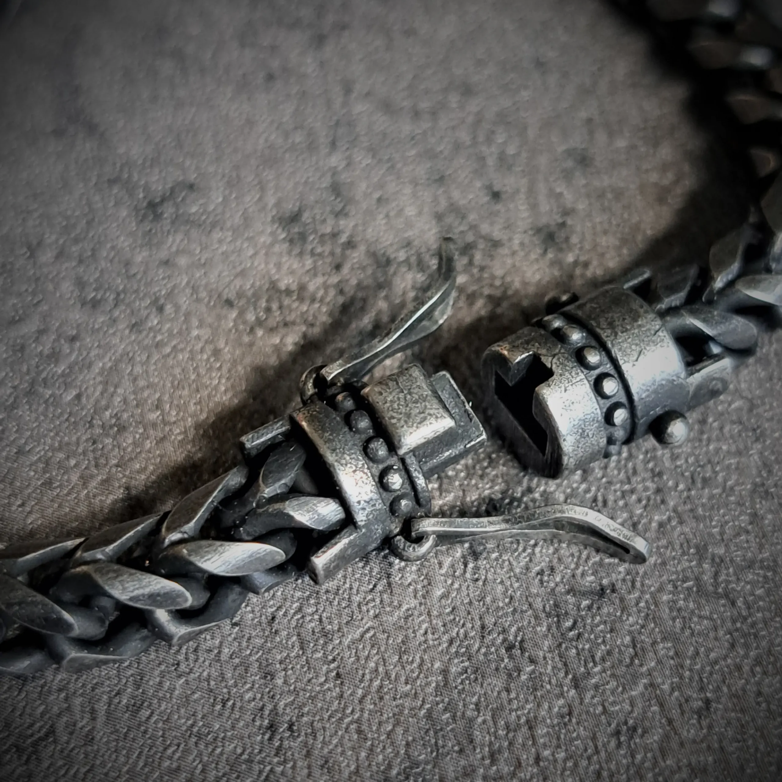 Antique Finish 316L Stainless Steel Square Link Bracelet | Rat-Ryder 3 Stainless steel square link bracelet with open box clasp