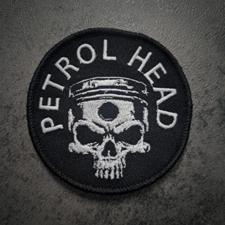 Petrol Head piston skull embroidered motorcycle patch