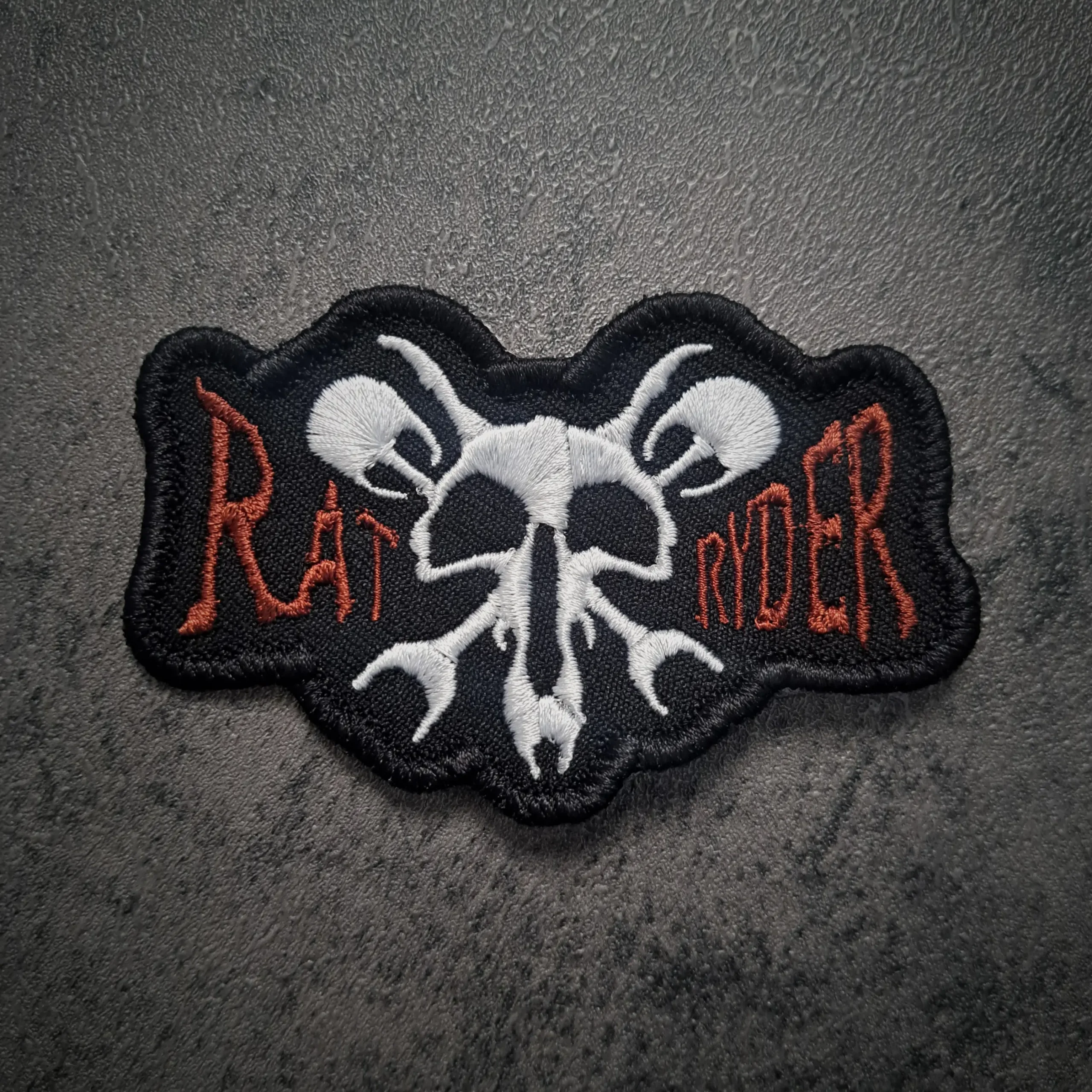 Rat Skull and Pistons Biker Patch – Rat-Ryder® Embroidered Patch 2 Rat Skull and Pistons Biker Patch