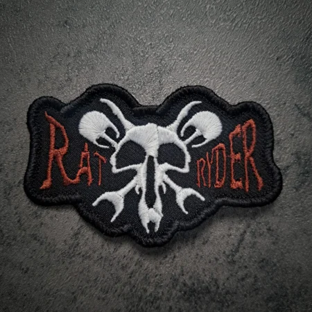Rat Skull and Pistons Biker Patch close-up