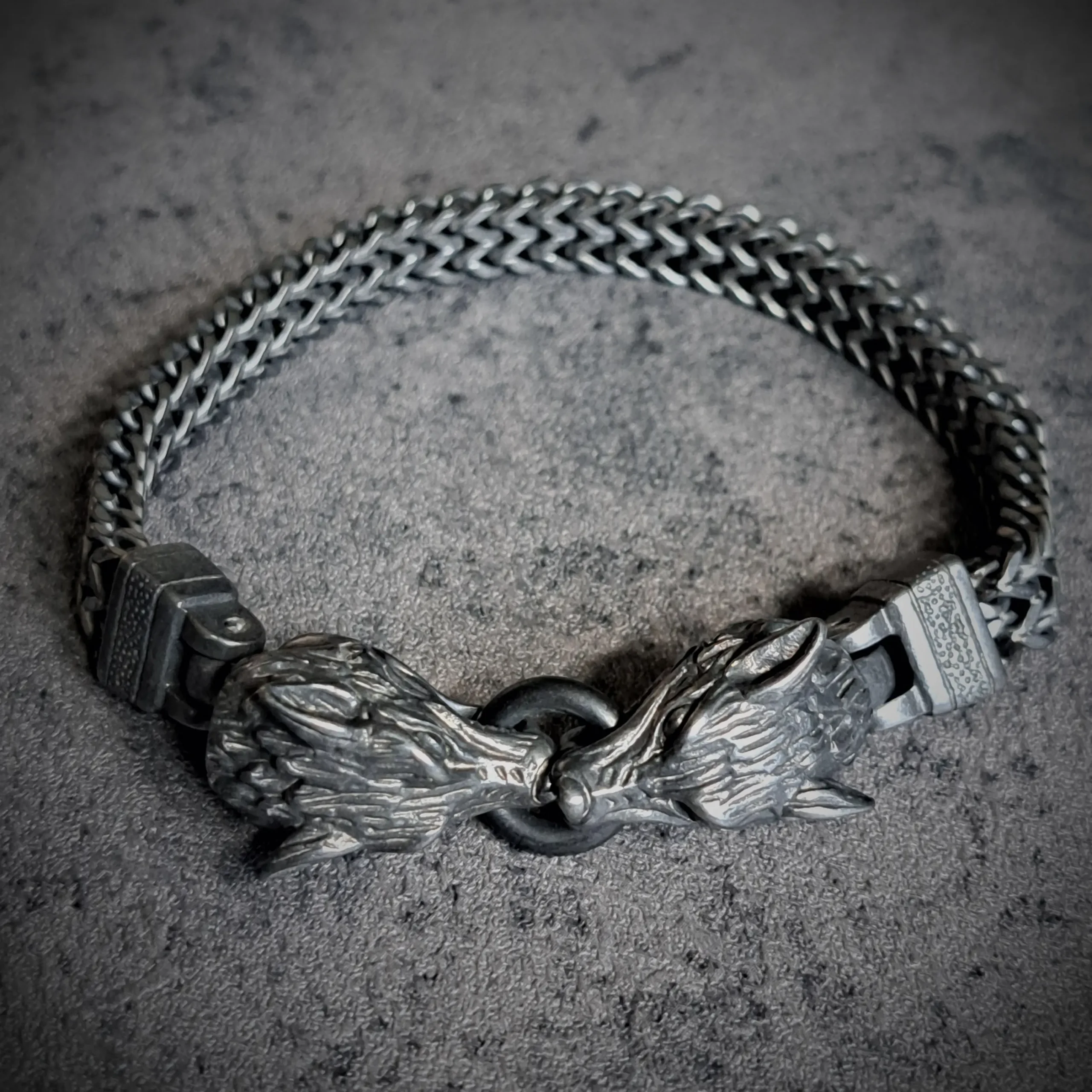 Wolf Head 316L Stainless Steel Bracelet – Braided Chain | Rat-Ryder® 1 Wolf Head Stainless Steel Bracelet